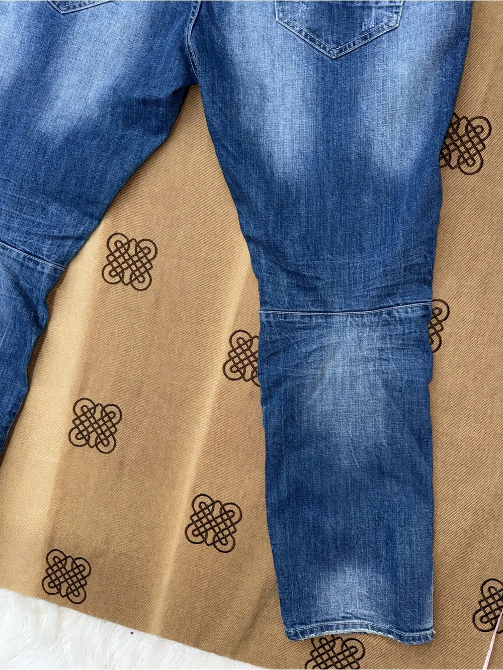 Smoke Rise Jeans Men'S Distressed Straight Rip Patches In Blue Wash Size 46 In E